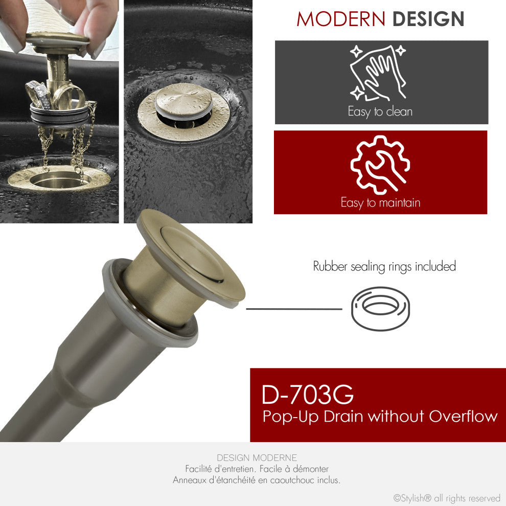 STYLISH Brushed Gold Standard Pop-Up Vessel Sink Drain with Overflow D-703G