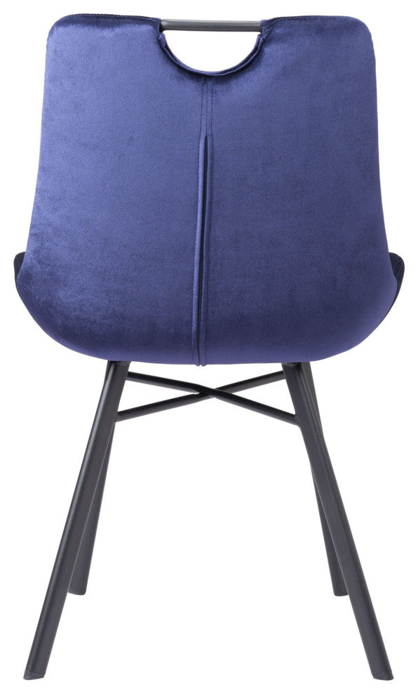 Dining Chair, Set of 2, Steel Metal, Fabric, Blue, Black, Kitchen Cafe Bistro
