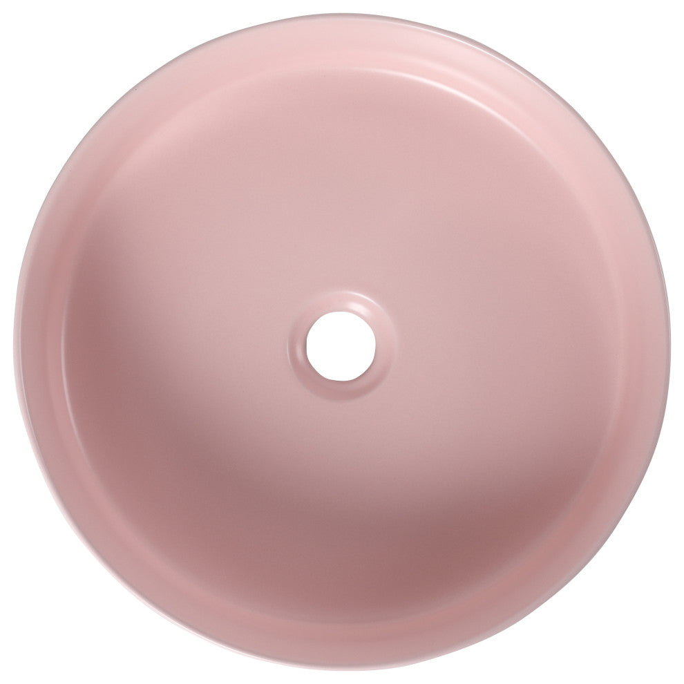 15.7 in Round Bathroom Ceramic Vessel Sink, Matt Light Pink