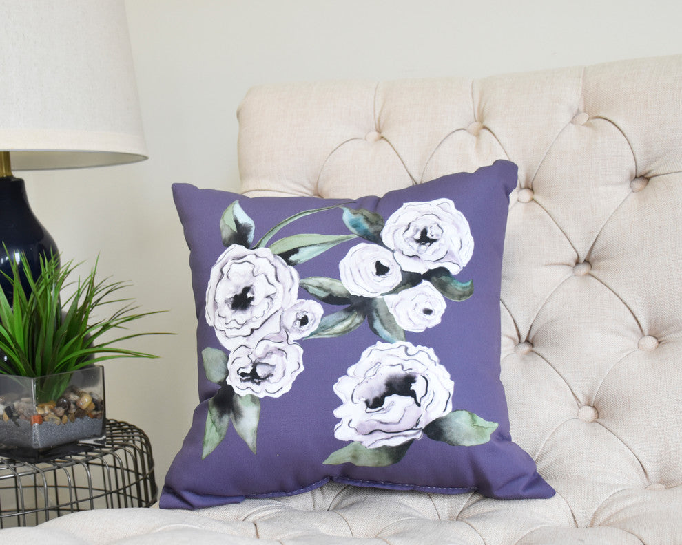 Radiant Rose 18" Purple Floral Print Decorative Throw Pillow