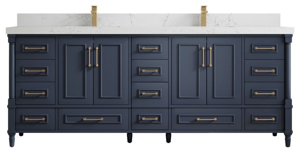 Aberdeen 84 Double Sink Bath Vanity in Hale Navy Blue  2" Calacatta Nuvo