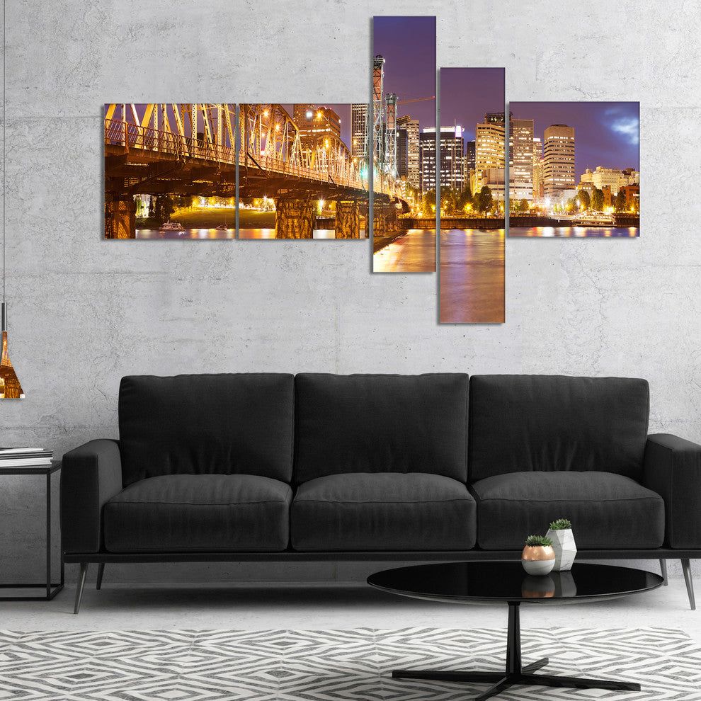 Skyline of Portland Panorama, Cityscape Canvas Art Print, 60"x32", 5 panels