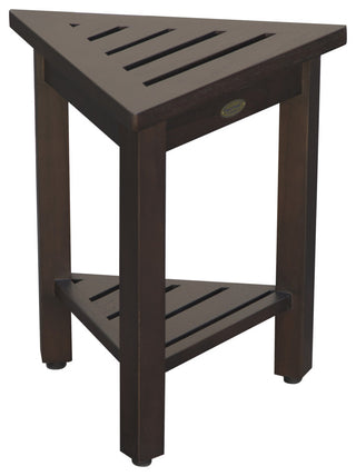 HomeRoots 18" Teak Corner Shower Stool or Bench With Shelf, Brown Finish