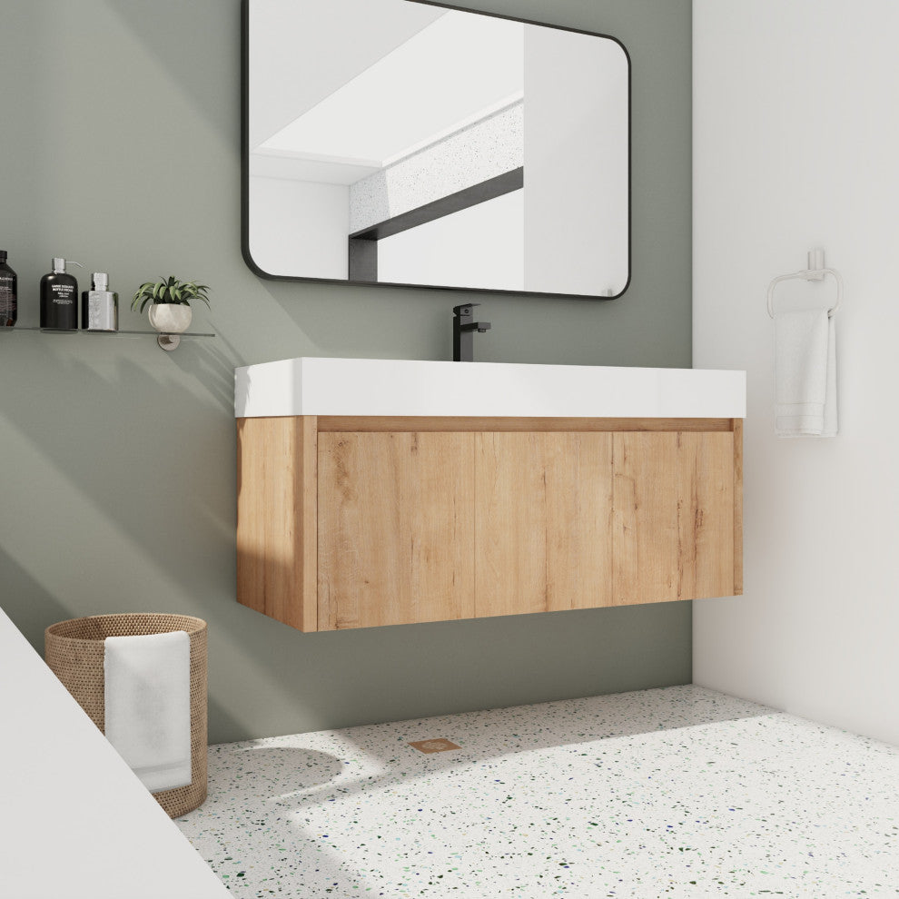 BNK Wall Mounted Bathroom Vanity With Sink Set, Brown, 48"