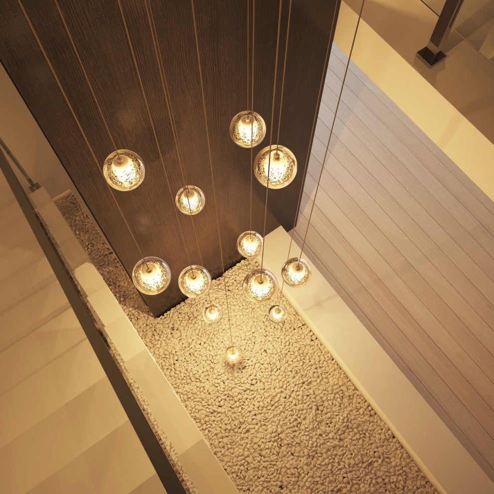 Modern Crystal Ball Long Raindrop Chandelier for Entrance Foyer Staircase, 12-Light