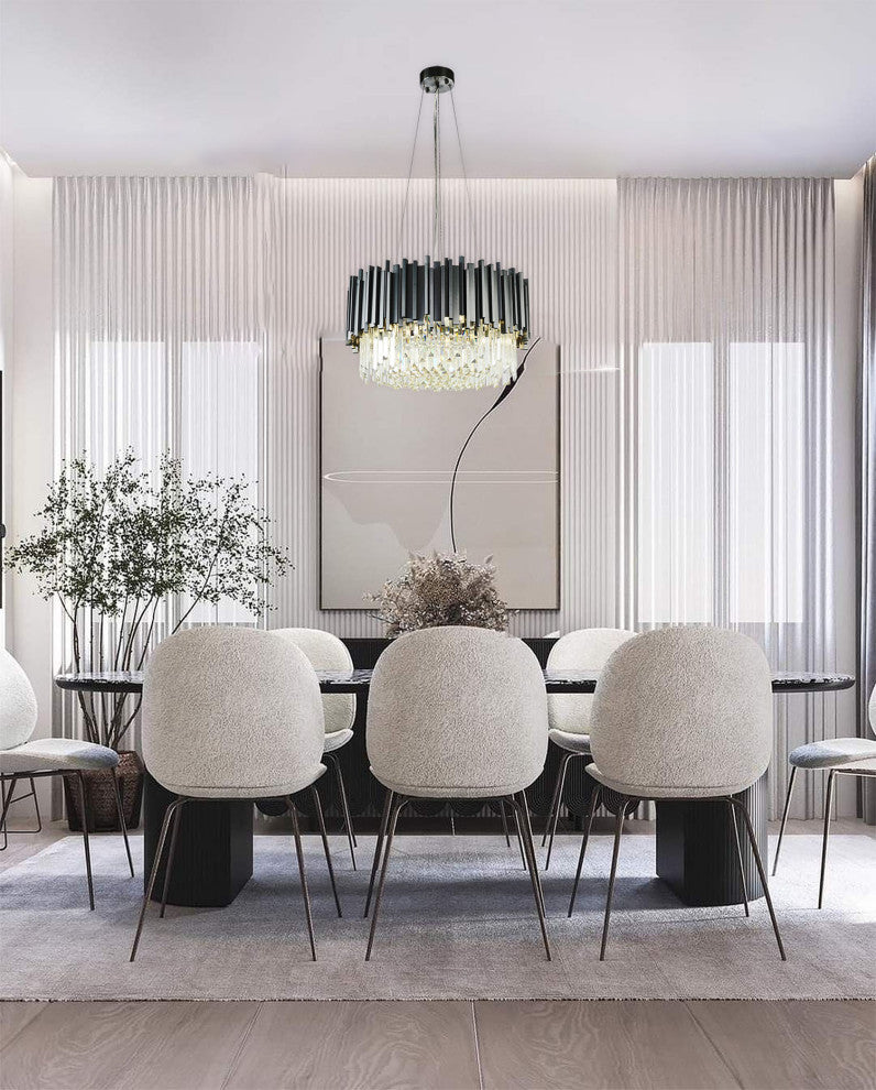 8-Light Black Chandelier With Clear Hanging Crystals
