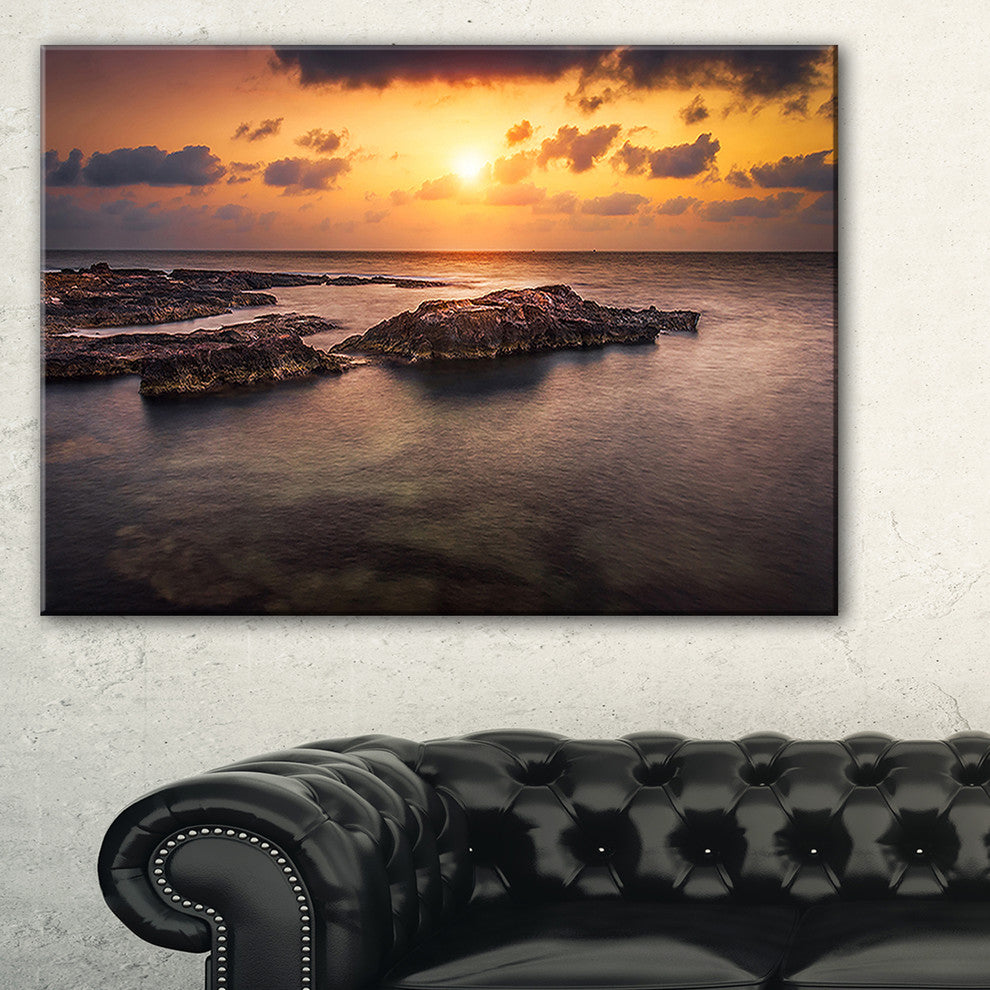 "Sunset Over African Seashore" Oversized Beach Canvas Artwork, 32"x16"