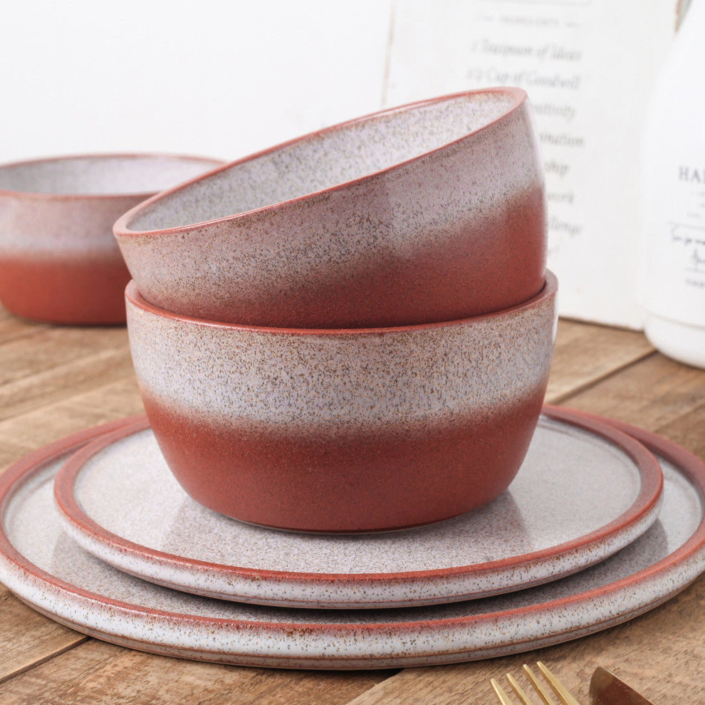 Stone Lain Vince Stoneware 16 Piece Dinnerware Set, Red