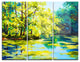"Blue Lake Under Green Tree" Painting Metal Wall Art, 3 Panels, 36"x28"