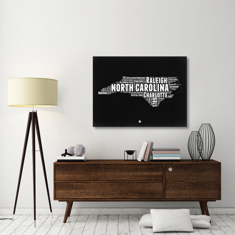 "North Carolina Black and White Map" Fine Art Print