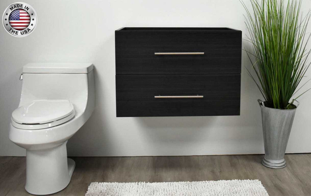 Napa 30" Modern Floating Bathroom Vanity With Round Handles Cabinet Only, Black Ash