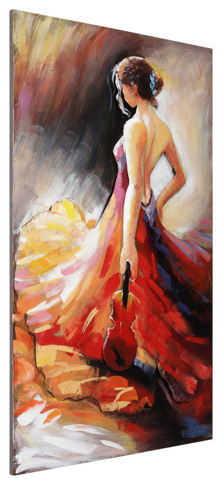 "Flamenco" Beautiful Woman Mixed Media Iron Hand Painted Dimensional Wall Art