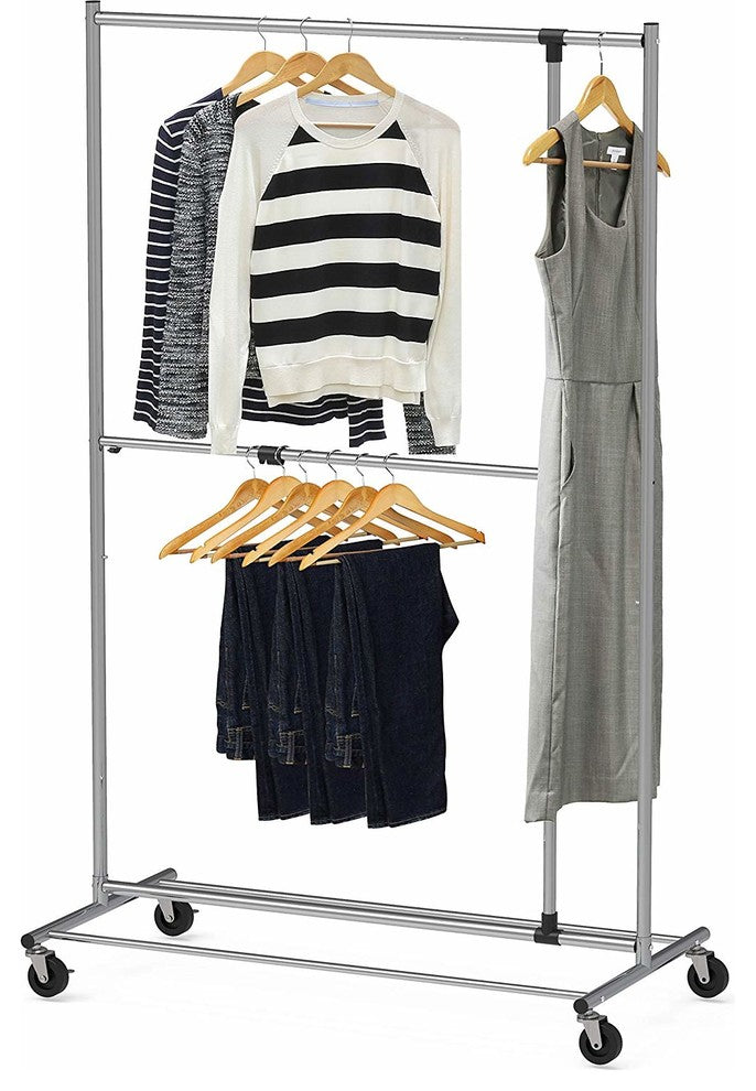 Dual Bar Adjustable Garment Rack, Chrome, 72" Height