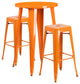 24" Round Orange Metal Bar 3-Piece Table Set With 2 Square Seat Backless Stools