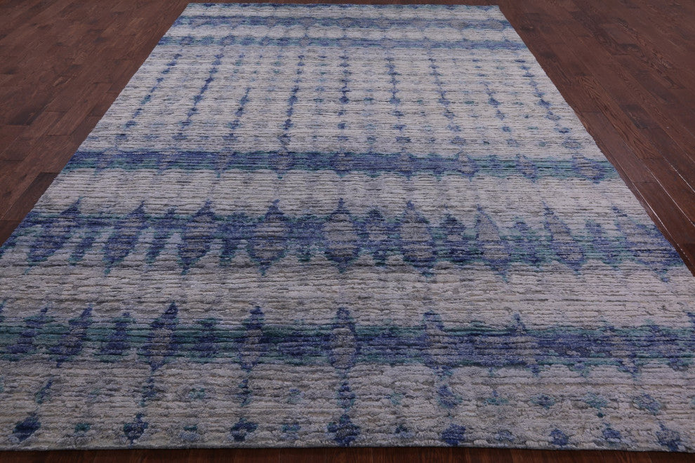 8' 8" X 12' 7" Wool and Silk Modern Hand Knotted Rug Q9040