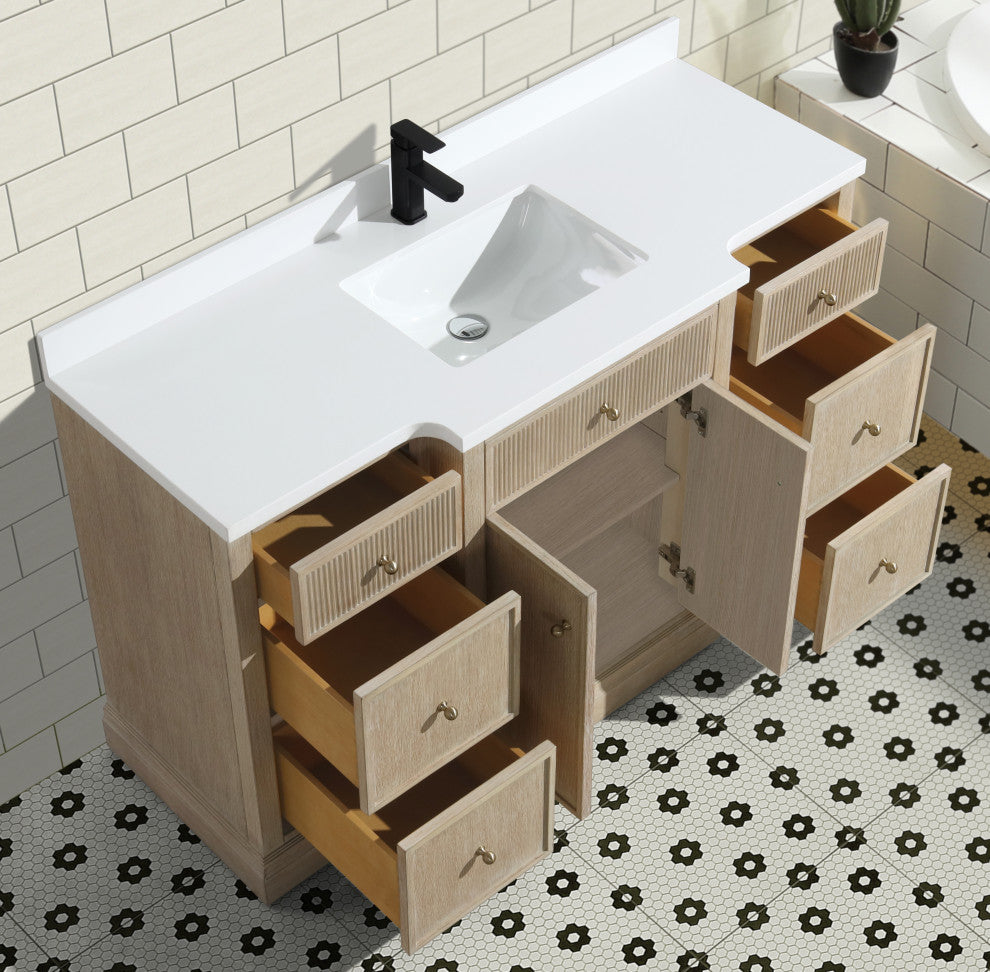 Redondo Bathroom Vanity, Ash Oak, 55", Single Sink, Freestanding