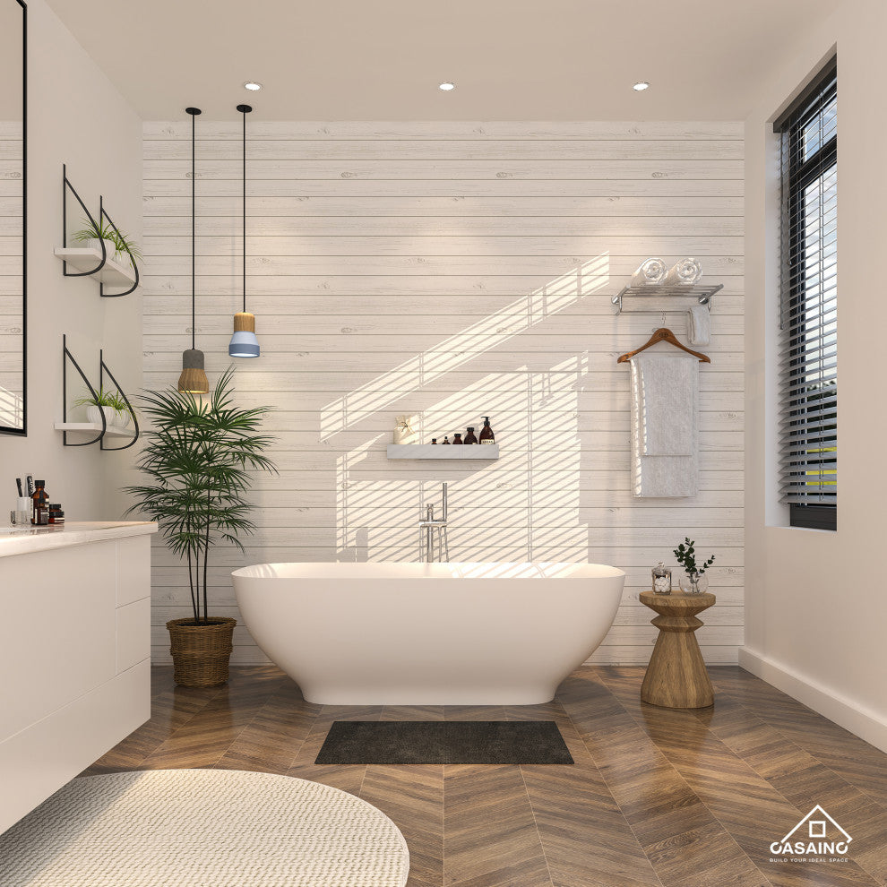 63in Solid Surface Freestanding Bathtub in Matte White, 63in