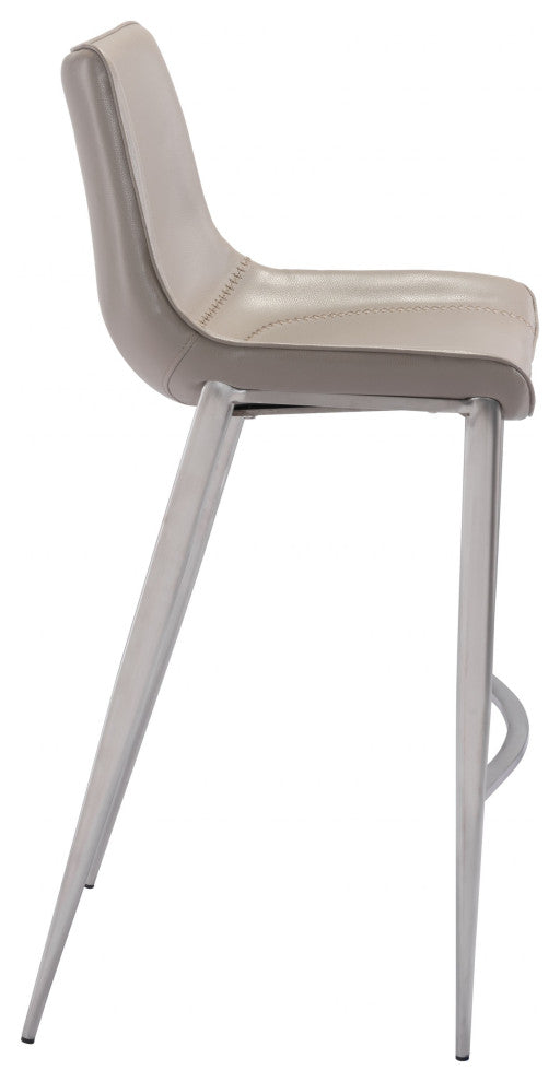 Set of Two Gray Faux Leather and Steel Modern Stitch Bucket Bar Chairs