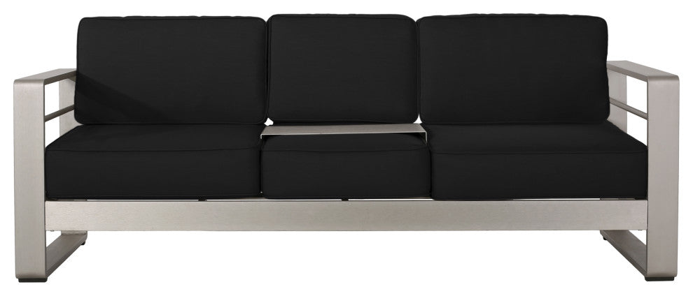 Crested Bay Outdoor Aluminum 5 Seater Chat Set With Sunbrella Cushions, Silver/Black