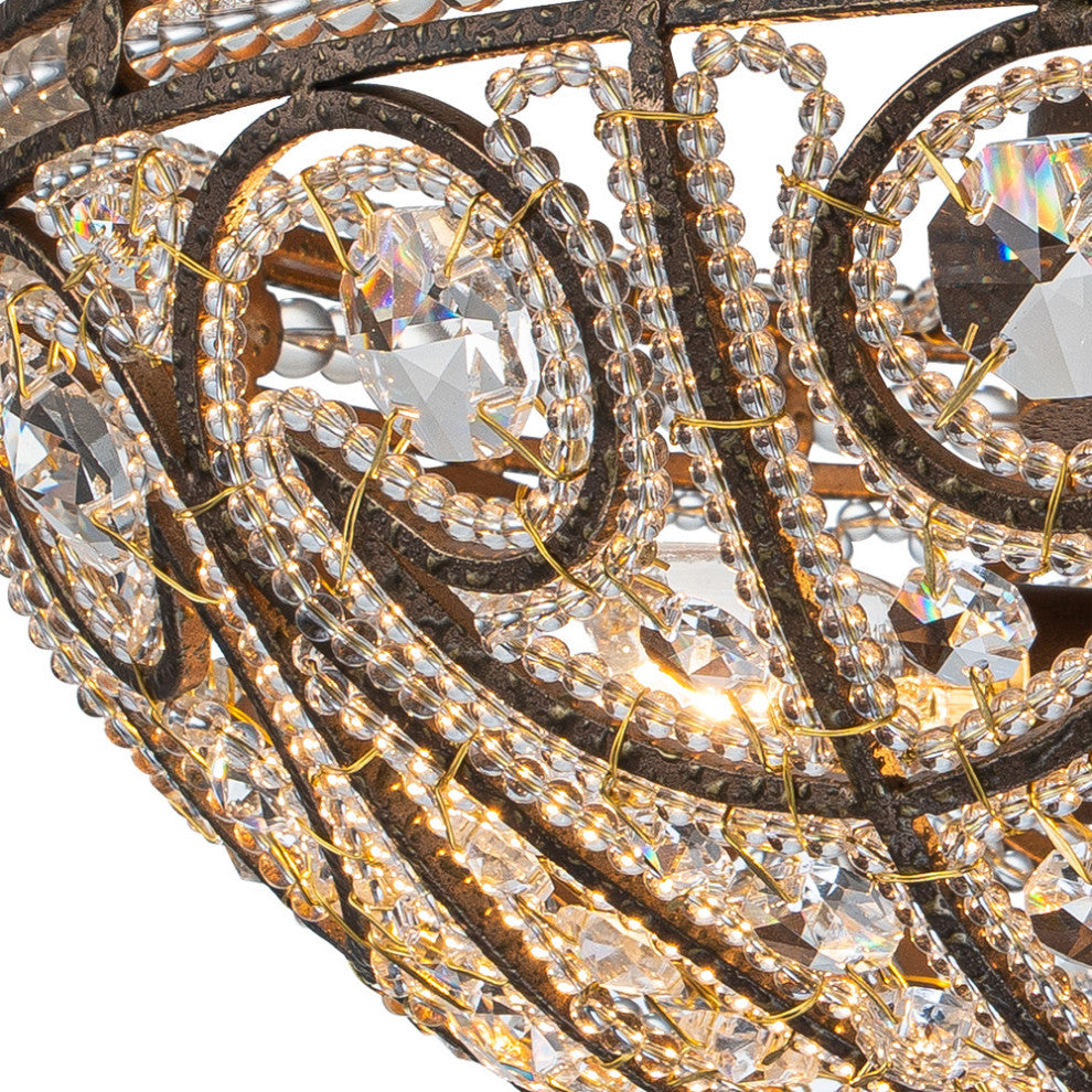 3-Light Antiqued Rust Crystal Semi Flush Ceiling Light