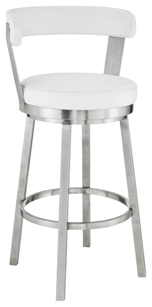Bryant Swivel Stool, Brushed Stainless Steel/White, Bar Height