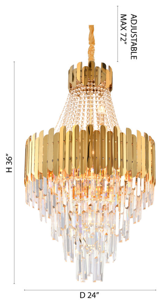 15-Light Gold Stainless Steel Chandelier With Clear Crystals