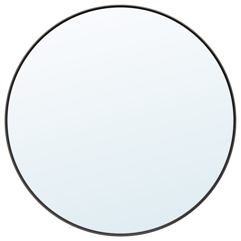 Bella Round Anodized Aluminum Wall Vanity Mirror, 28"x28", Matte Black