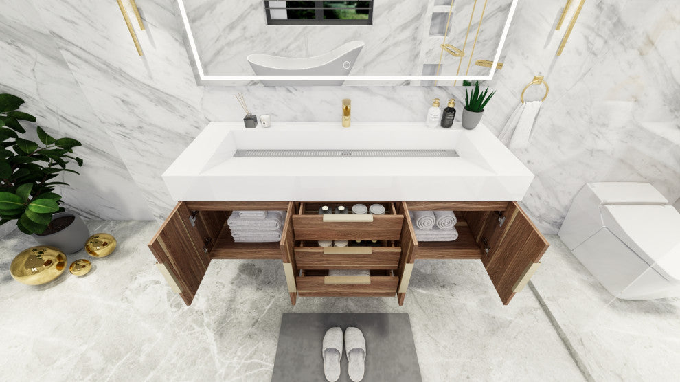 Madison 60" Wall Mounted  Single Sink Vanity with Reinforced Acrylic Sink, White Oak