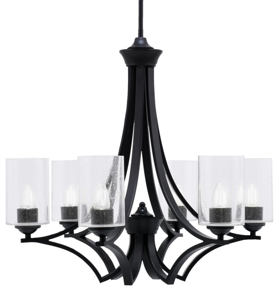 Zilo 6 Light Chandelier, Matte Black Finish With 4" Clear Bubble Glass