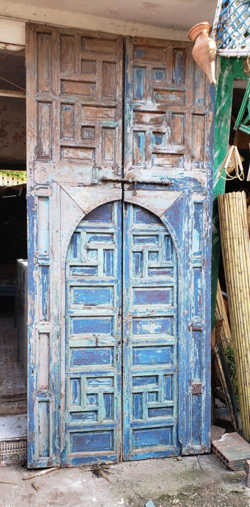 Moroccan Old Hand Painted Double Door, Wooden 23MO17