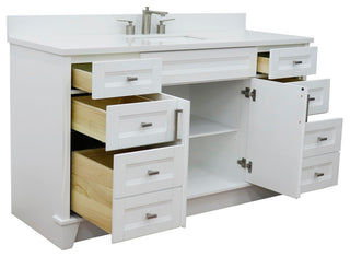 61" Single Sink Vanity, White Finish And Engineered Stone Top And Rectangle Sink