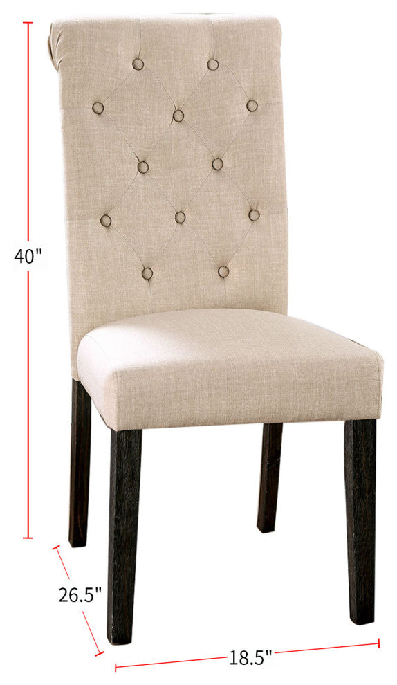 Set of 2 Dining Chairs, Antique Black and Ivory