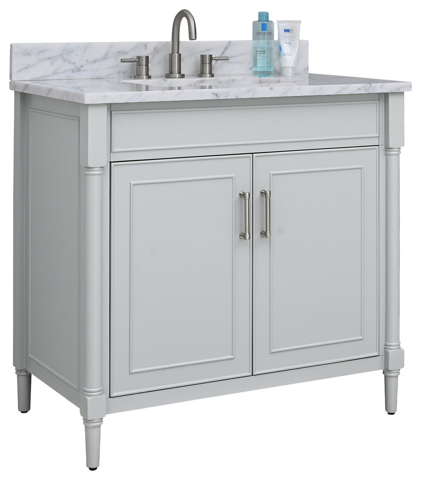 Avanity Bristol 36" Vanity Combo in Light Gray and Carrara White Marble Top