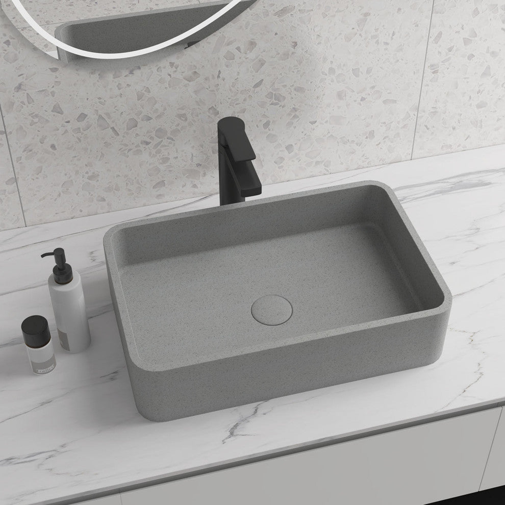 Dark Grey Rectangular Concrete Vessel Bathroom Sink