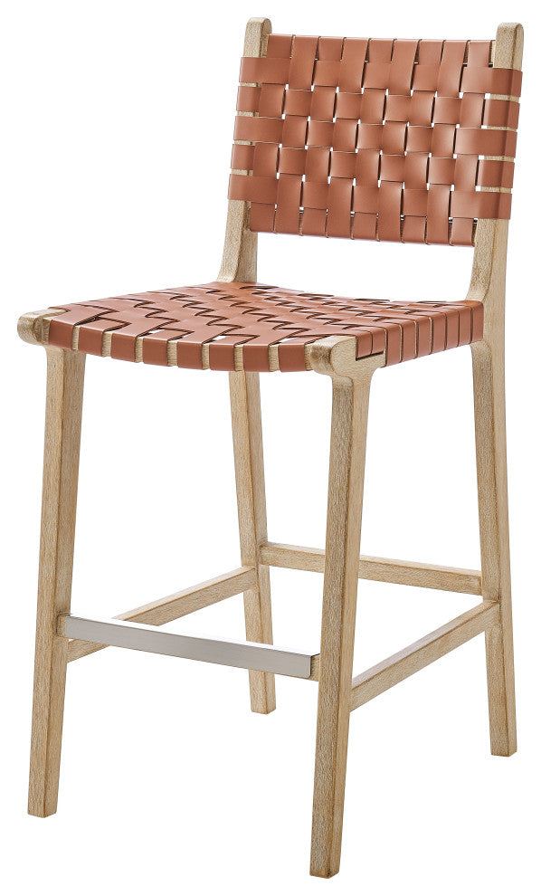 Marco Faux Leather Counter Stool Drift Wood Frame, Ochre Brown