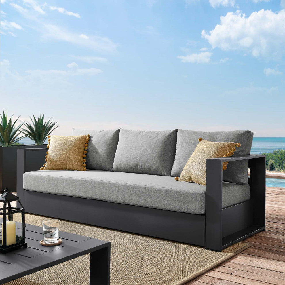 Lounge Sofa, Gray, Aluminum, Modern, Outdoor Patio Bistro Hospitality