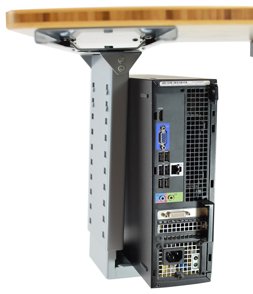 Adjustable Width, Height Under Desk Cpu Holder Swivels, Slides, Holds PC Tower