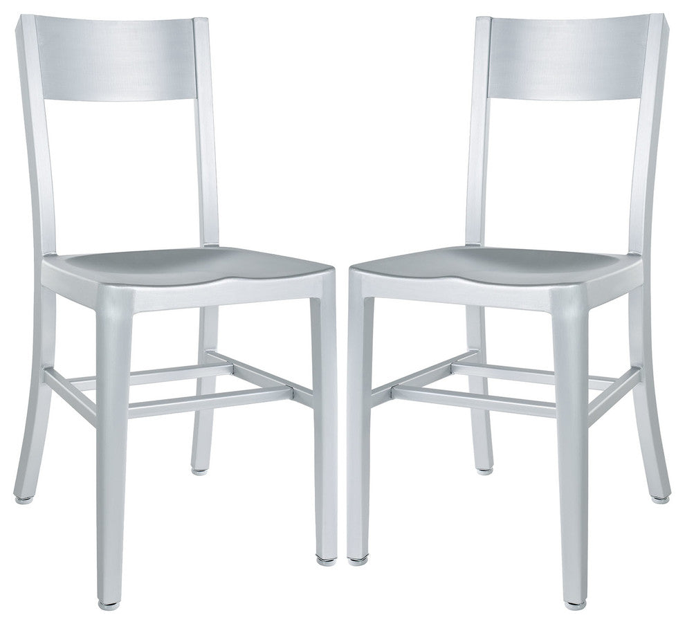 Modern Urban Kitchen Metal Dining Chairs Set of 2 Silver, Outdoor and Indoor