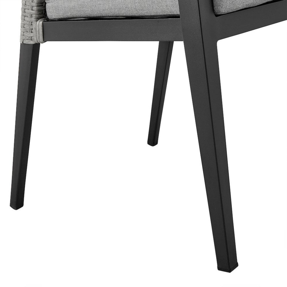 Outdoor Patio Dining Chairs in Aluminum and Wicker with Gray Cushions - Set of 2