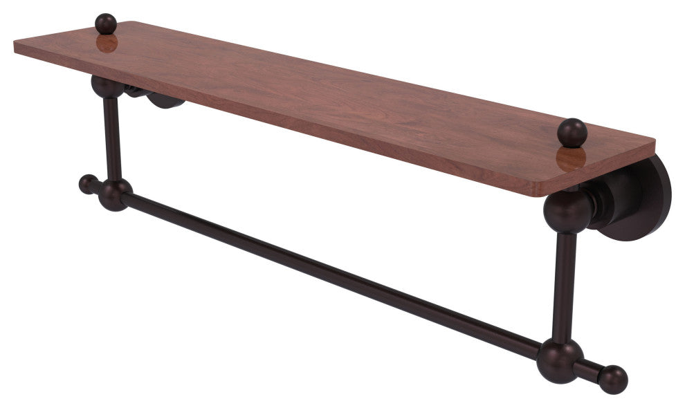 Astor Place 22" Solid Wood Shelf with Towel Bar, Antique Bronze