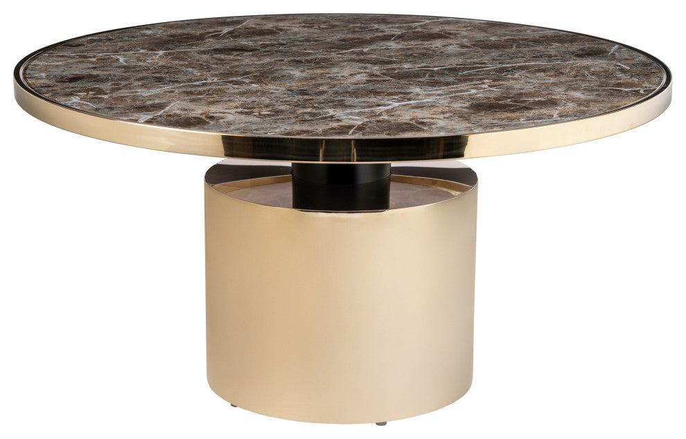 Taylor Round Pedestal Coffee Table, Brown and Gold