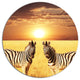 Pair Of Zebras In Field At Sunset, African Disc Metal Artwork, 11"