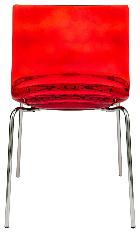 LeisureMod Modern Astor Plastic Dining Chair, Set of 4 Transparent Red