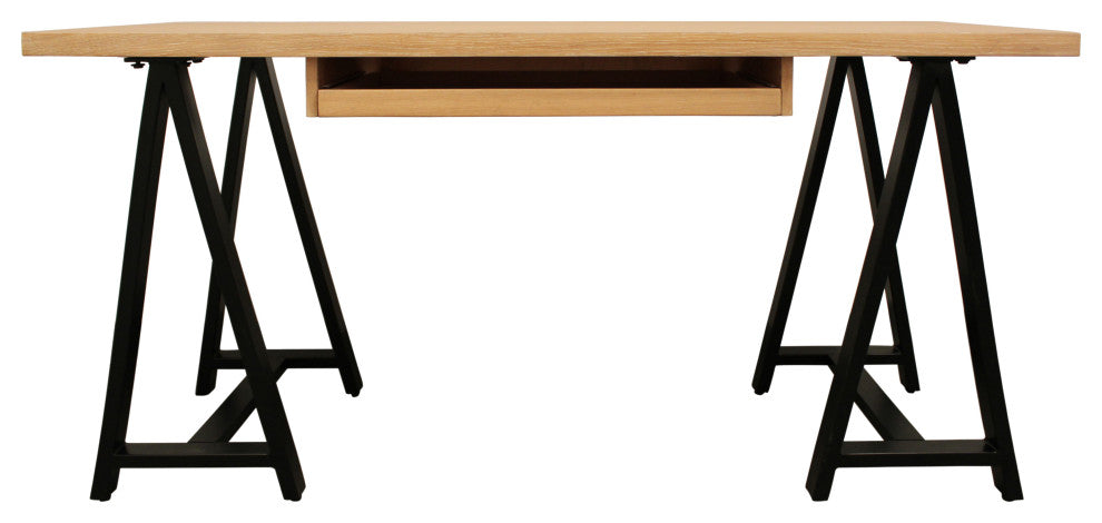 Paolini Solid Wood Executive Desk in Ivory Finish with Keyboard Drawer