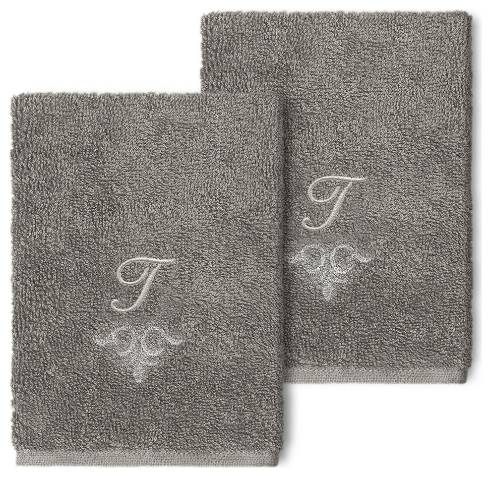Linum Home Turkish Cotton Monica 2-Piece Embellished Washcloth Set, Dark Gray