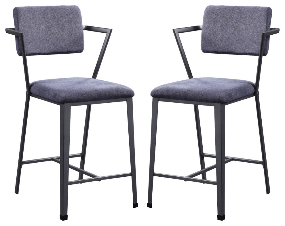 Set of 2 Gray Fabric Counter Height Chair, Gray/Gunmetal