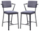Set of 2 Gray Fabric Counter Height Chair, Gray/Gunmetal