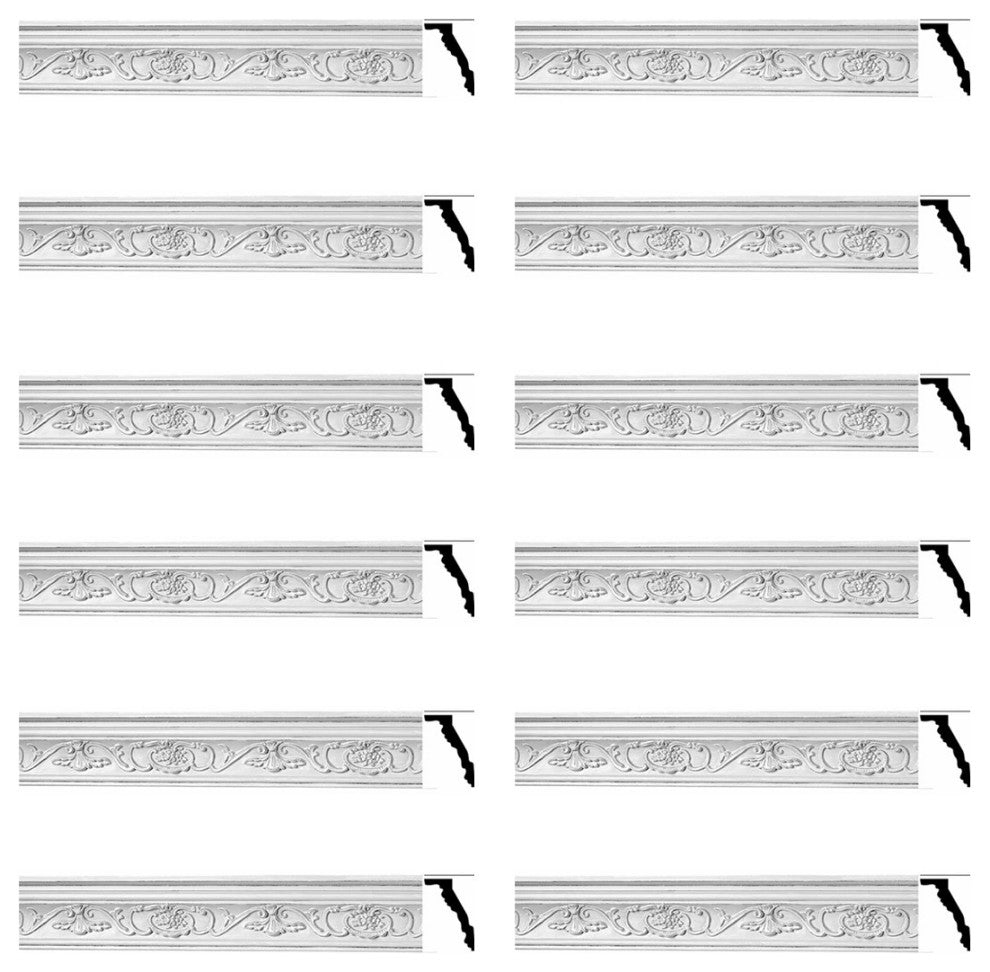 Ornate Cornice White Urethane Vineyard Design 12 Pcs   940.5" Length