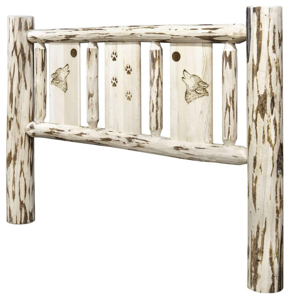 Montana Collection Twin Headboard w/ Laser Engraved Wolf Design, Ready to Finish