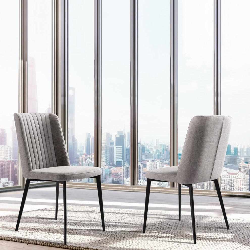 Arles Dining Chair, Matte Black Finish and Gray Fabric, Set of 2